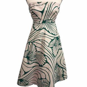 J Crew Green & Tan Strapless Fit & Flare Dress 0